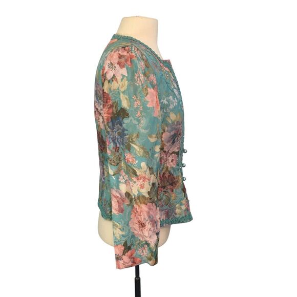 Nah Nah Collection Vintage 80s‎ Teal Blue Pink Floral Blazer, Victorian  38 bust - Picture 5 of 10